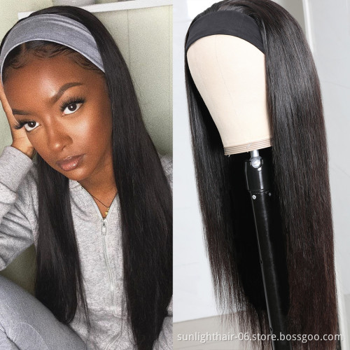 Headband Scarf Wig Glueless 100%Human Hair for African American Women Beginner short brazillian wig headbang wig